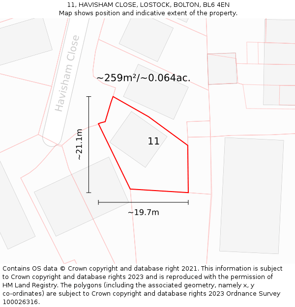 11, HAVISHAM CLOSE, LOSTOCK, BOLTON, BL6 4EN: Plot and title map