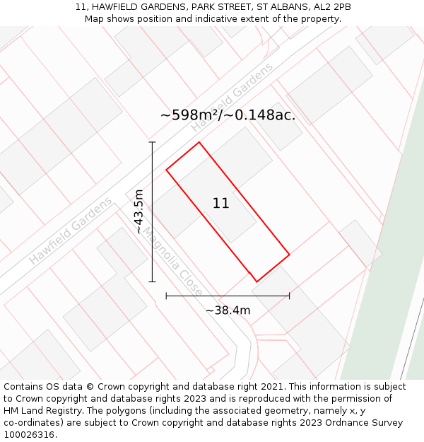 11, HAWFIELD GARDENS, PARK STREET, ST ALBANS, AL2 2PB: Plot and title map