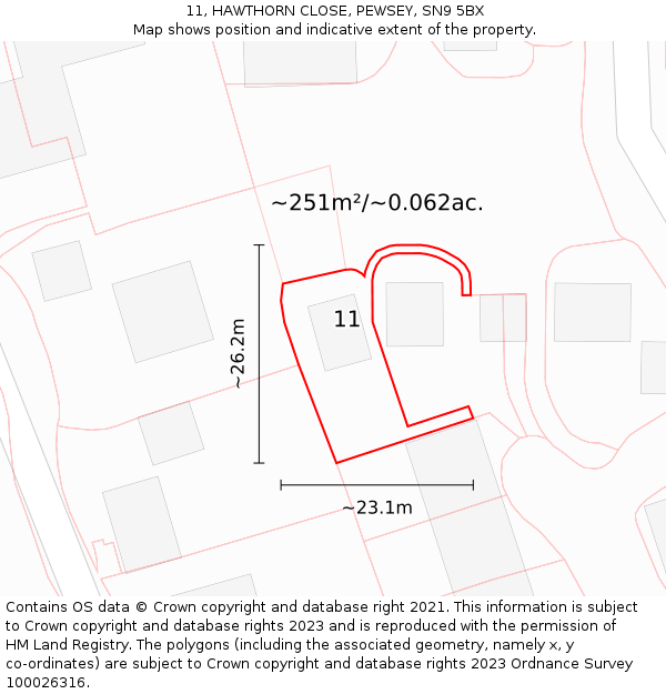 11, HAWTHORN CLOSE, PEWSEY, SN9 5BX: Plot and title map