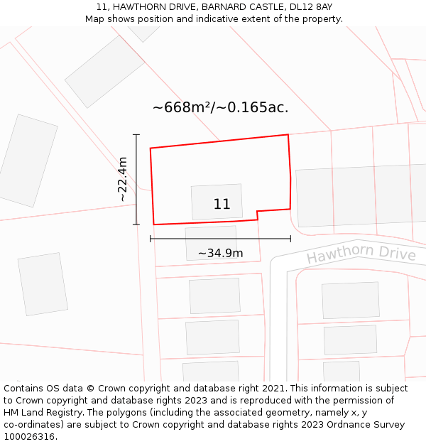 11, HAWTHORN DRIVE, BARNARD CASTLE, DL12 8AY: Plot and title map