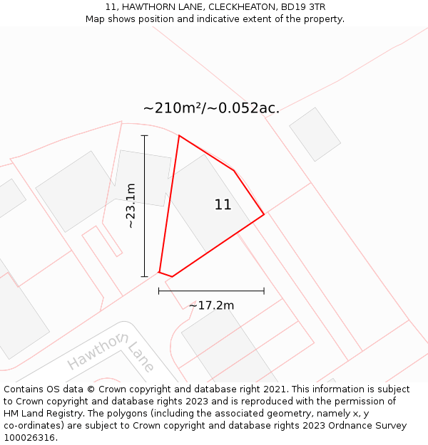 11, HAWTHORN LANE, CLECKHEATON, BD19 3TR: Plot and title map