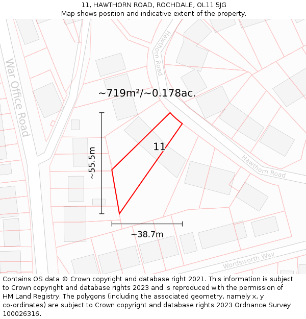 11, HAWTHORN ROAD, ROCHDALE, OL11 5JG: Plot and title map