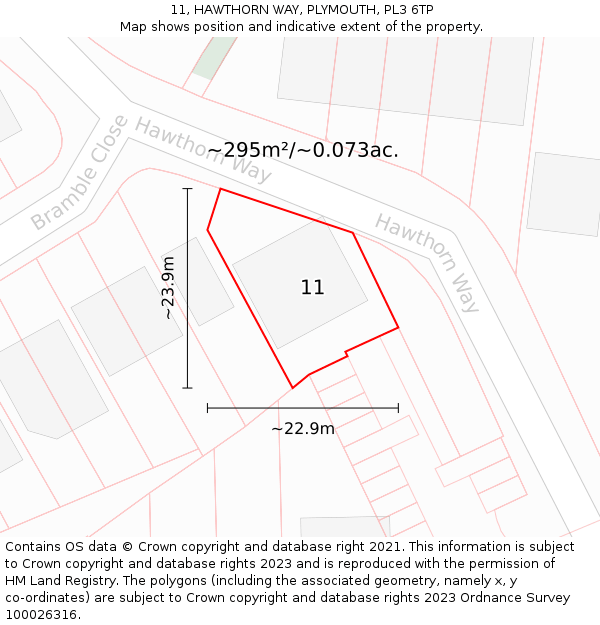 11, HAWTHORN WAY, PLYMOUTH, PL3 6TP: Plot and title map