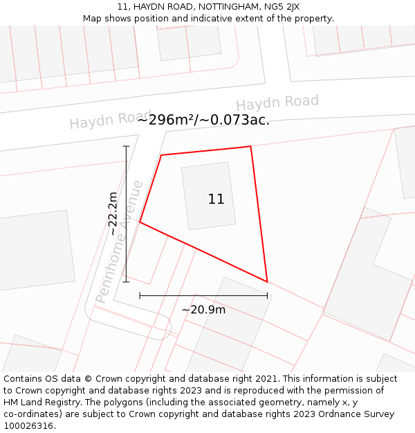 11, HAYDN ROAD, NOTTINGHAM, NG5 2JX: Plot and title map