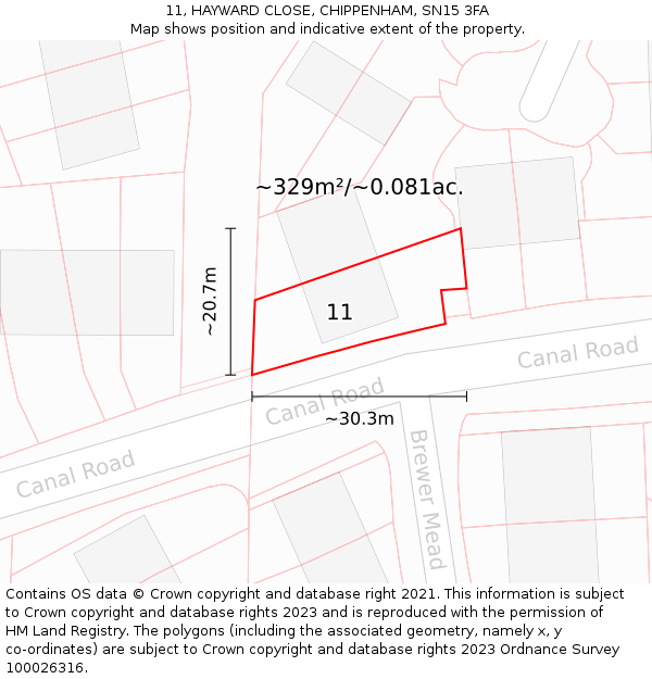 11, HAYWARD CLOSE, CHIPPENHAM, SN15 3FA: Plot and title map