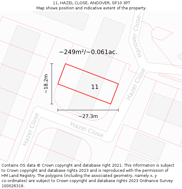 11, HAZEL CLOSE, ANDOVER, SP10 3PT: Plot and title map