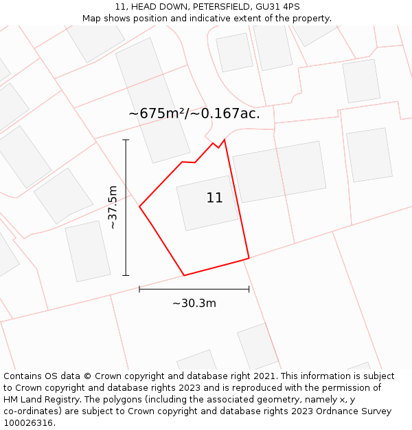 11, HEAD DOWN, PETERSFIELD, GU31 4PS: Plot and title map
