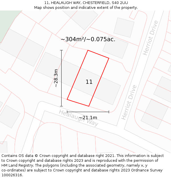 11, HEALAUGH WAY, CHESTERFIELD, S40 2UU: Plot and title map