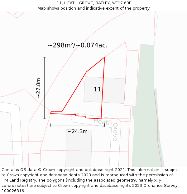 11, HEATH GROVE, BATLEY, WF17 6RE: Plot and title map