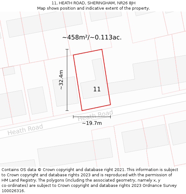 11, HEATH ROAD, SHERINGHAM, NR26 8JH: Plot and title map