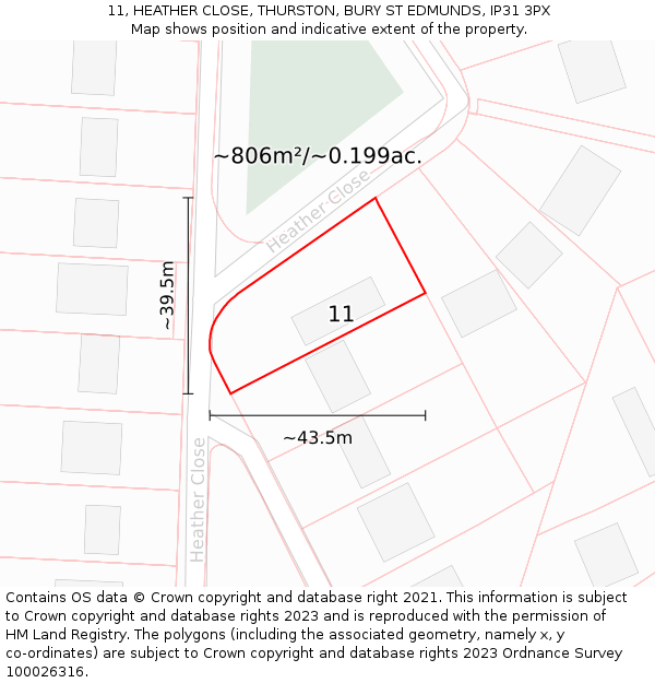 11, HEATHER CLOSE, THURSTON, BURY ST EDMUNDS, IP31 3PX: Plot and title map