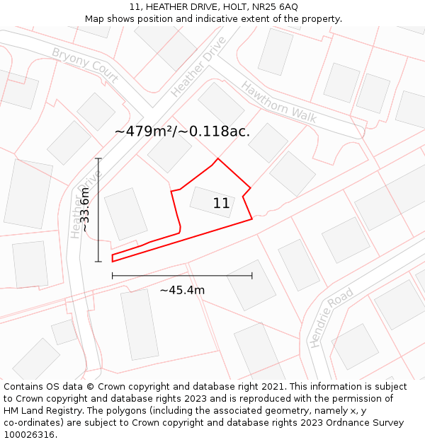 11, HEATHER DRIVE, HOLT, NR25 6AQ: Plot and title map