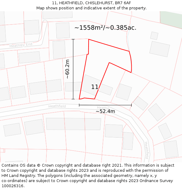 11, HEATHFIELD, CHISLEHURST, BR7 6AF: Plot and title map