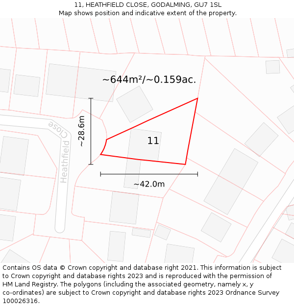 11, HEATHFIELD CLOSE, GODALMING, GU7 1SL: Plot and title map