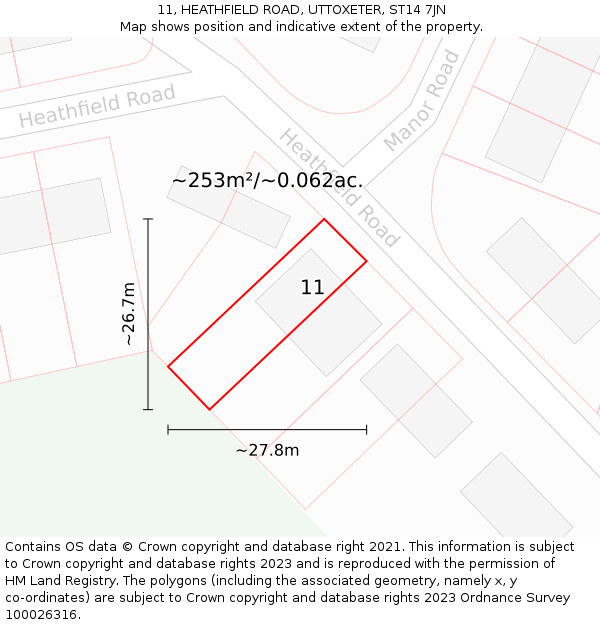 11, HEATHFIELD ROAD, UTTOXETER, ST14 7JN: Plot and title map