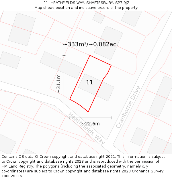 11, HEATHFIELDS WAY, SHAFTESBURY, SP7 9JZ: Plot and title map