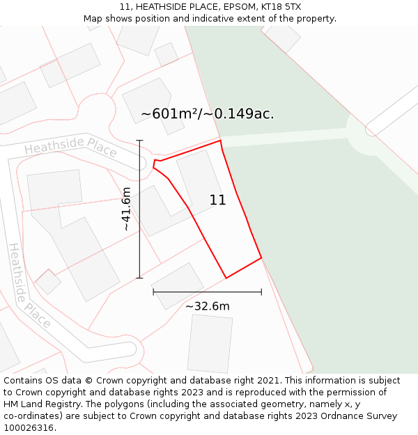 11, HEATHSIDE PLACE, EPSOM, KT18 5TX: Plot and title map