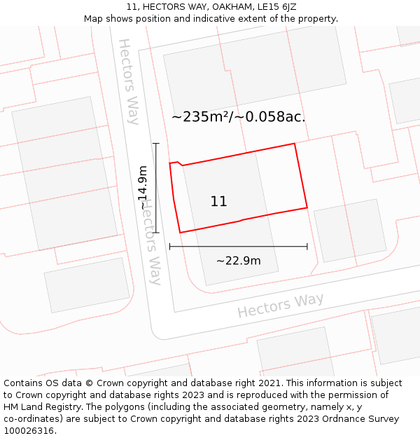 11, HECTORS WAY, OAKHAM, LE15 6JZ: Plot and title map