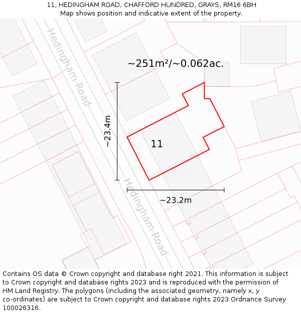 11, HEDINGHAM ROAD, CHAFFORD HUNDRED, GRAYS, RM16 6BH: Plot and title map