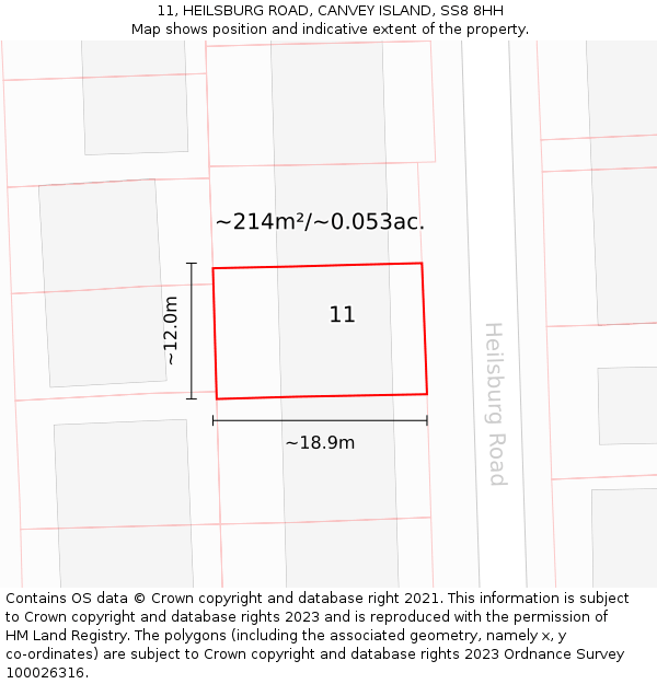 11, HEILSBURG ROAD, CANVEY ISLAND, SS8 8HH: Plot and title map