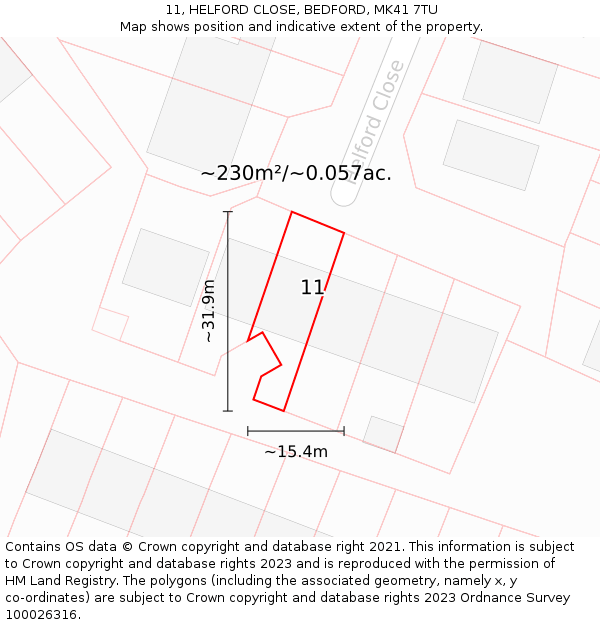 11, HELFORD CLOSE, BEDFORD, MK41 7TU: Plot and title map