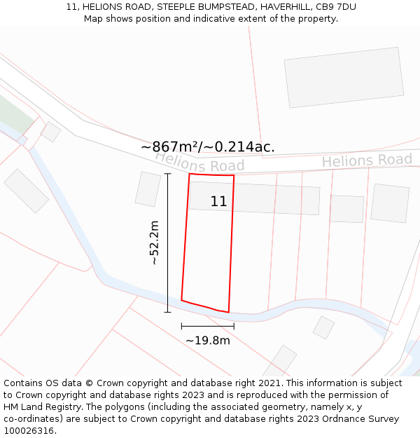 11, HELIONS ROAD, STEEPLE BUMPSTEAD, HAVERHILL, CB9 7DU: Plot and title map