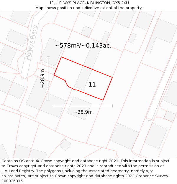 11, HELWYS PLACE, KIDLINGTON, OX5 2XU: Plot and title map