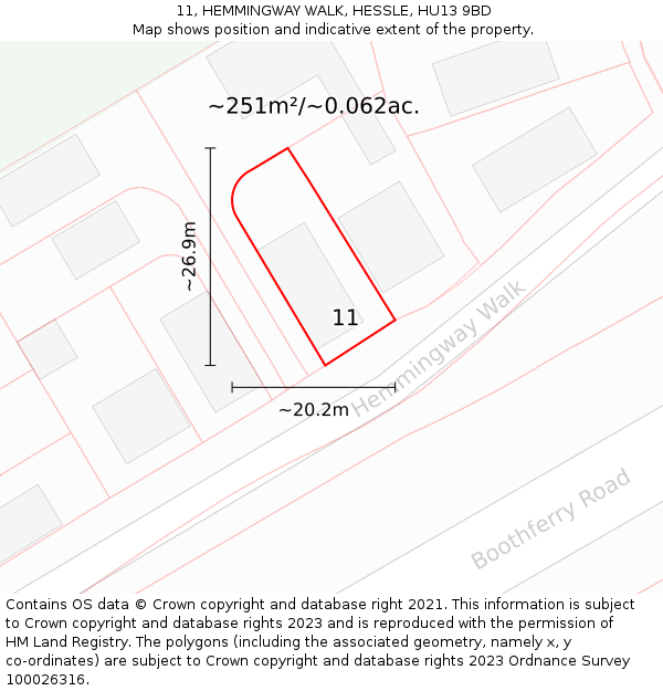 11, HEMMINGWAY WALK, HESSLE, HU13 9BD: Plot and title map