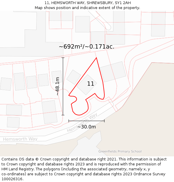 11, HEMSWORTH WAY, SHREWSBURY, SY1 2AH: Plot and title map