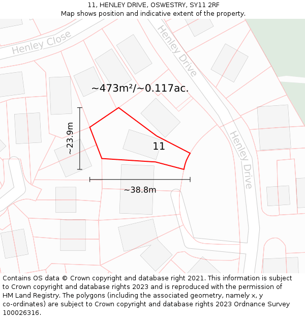 11, HENLEY DRIVE, OSWESTRY, SY11 2RF: Plot and title map