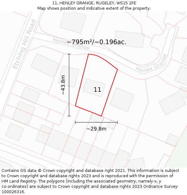 11, HENLEY GRANGE, RUGELEY, WS15 2FE: Plot and title map