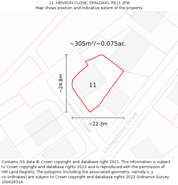 11, HENSON CLOSE, SPALDING, PE11 2FW: Plot and title map