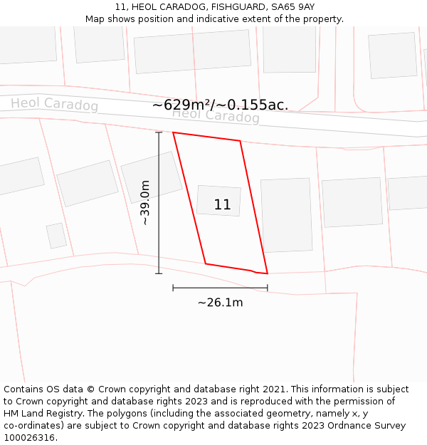 11, HEOL CARADOG, FISHGUARD, SA65 9AY: Plot and title map