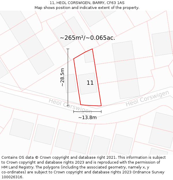 11, HEOL CORSWIGEN, BARRY, CF63 1AS: Plot and title map