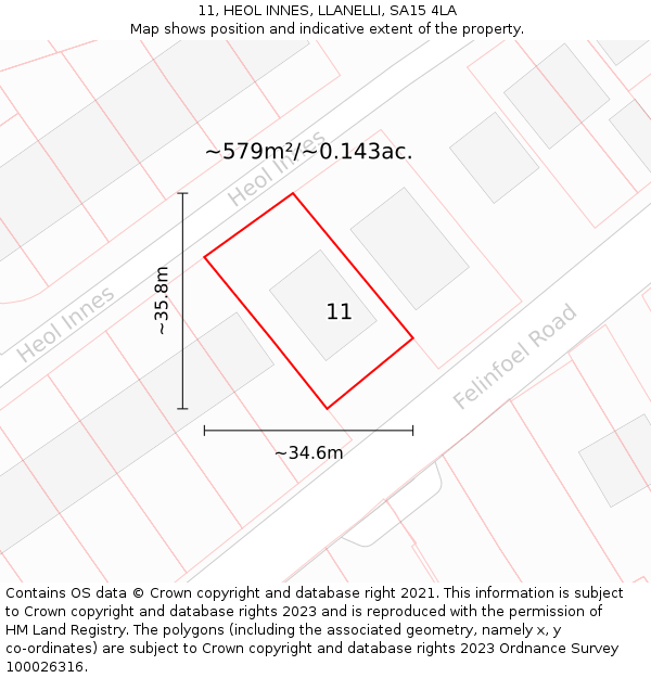 11, HEOL INNES, LLANELLI, SA15 4LA: Plot and title map