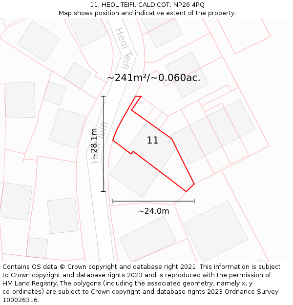 11, HEOL TEIFI, CALDICOT, NP26 4PQ: Plot and title map