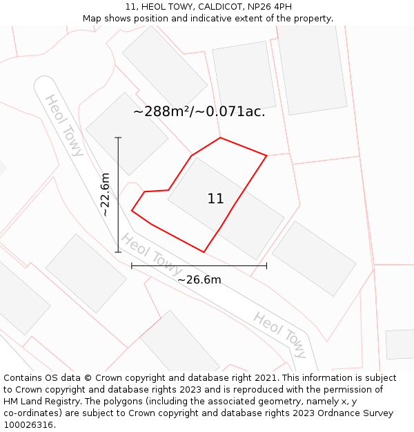 11, HEOL TOWY, CALDICOT, NP26 4PH: Plot and title map