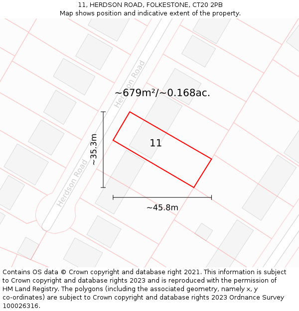 11, HERDSON ROAD, FOLKESTONE, CT20 2PB: Plot and title map