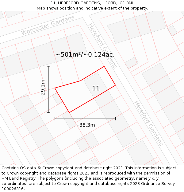 11, HEREFORD GARDENS, ILFORD, IG1 3NL: Plot and title map