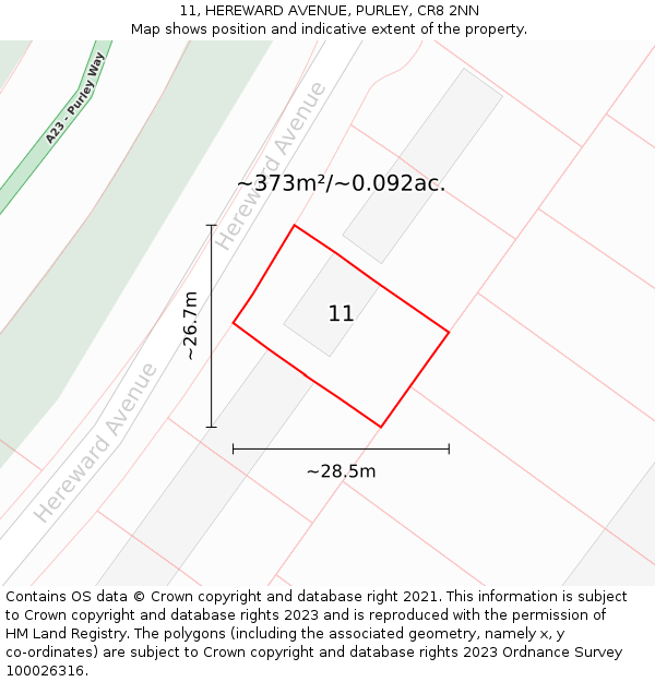 11, HEREWARD AVENUE, PURLEY, CR8 2NN: Plot and title map