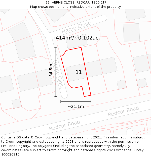 11, HERNE CLOSE, REDCAR, TS10 2TF: Plot and title map