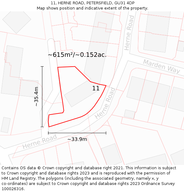 11, HERNE ROAD, PETERSFIELD, GU31 4DP: Plot and title map