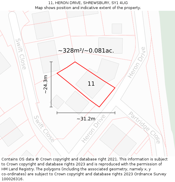 11, HERON DRIVE, SHREWSBURY, SY1 4UG: Plot and title map