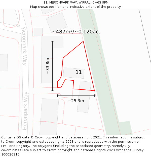 11, HERONPARK WAY, WIRRAL, CH63 9FN: Plot and title map