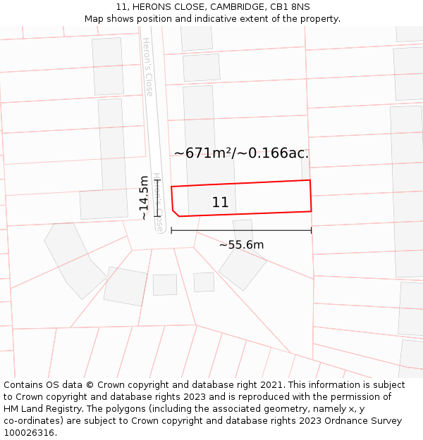 11, HERONS CLOSE, CAMBRIDGE, CB1 8NS: Plot and title map