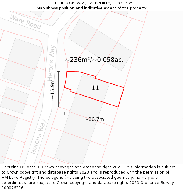 11, HERONS WAY, CAERPHILLY, CF83 1SW: Plot and title map