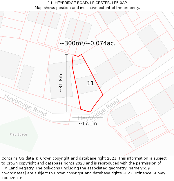 11, HEYBRIDGE ROAD, LEICESTER, LE5 0AP: Plot and title map