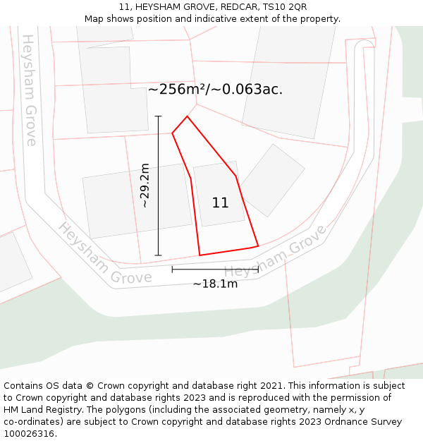 11, HEYSHAM GROVE, REDCAR, TS10 2QR: Plot and title map