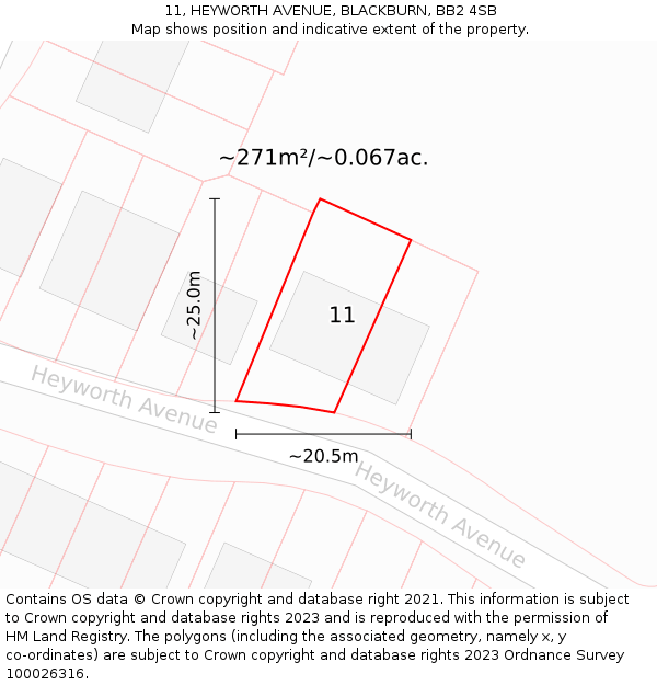 11, HEYWORTH AVENUE, BLACKBURN, BB2 4SB: Plot and title map