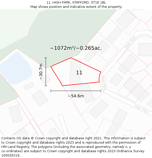 11, HIGH PARK, STAFFORD, ST16 1BL: Plot and title map
